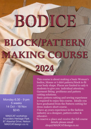 Bodice Block / Pattern Making – Mon 14 Oct – 18 Nov